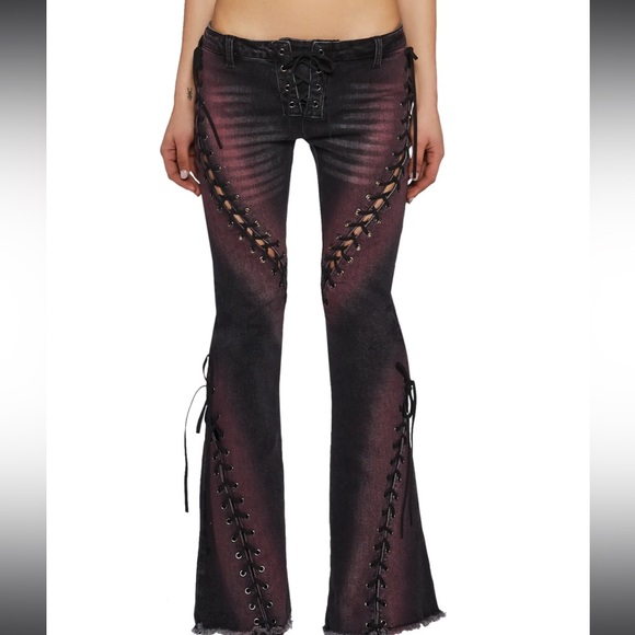 Dolls kill/Current Mood Washed Ombre
Lace Up Denim Flares - Picture 6 of 6